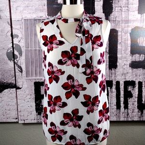 Halogen Floral Tie Neck Sleeveless Top EUC